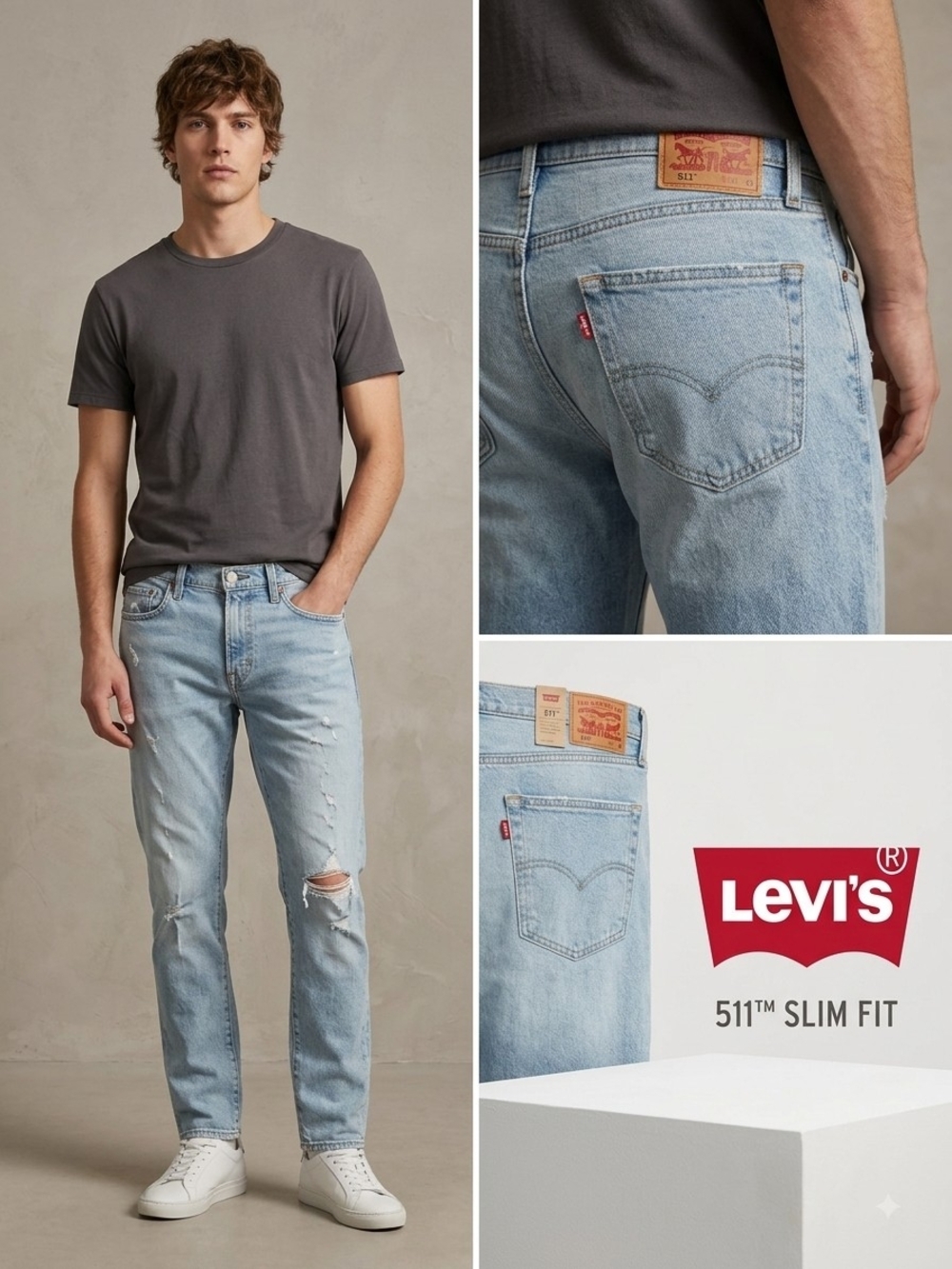 Levi's Light Blue Slim Fit Ripped Men's Jeans 511  W32 L30